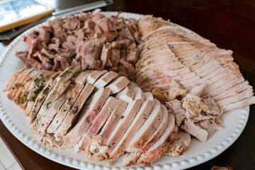Close up shot of many sliced turkey breast