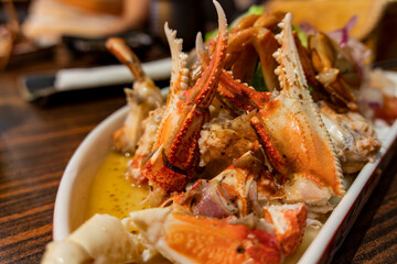Close up shot of fresh crab salad