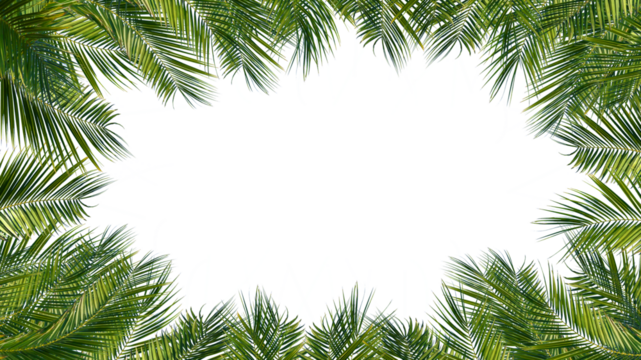 frame overlay green palm leaves texture with copy space in the middle