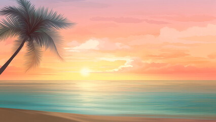 Fototapeta na wymiar Sunset on the Beach, Generative AI