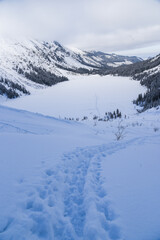 Landscape Polish mountains Tatry in winter. Winter mountain landscape.