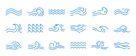 Foto auf Alu-Dibond Water wave line icons. Flowing river water and sea wave marks, outline liquid elements and swirl marks for logo design. Vector isolated set © Tartila
