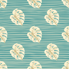 Decorative tropical leaf seamless pattern. Stylized exotic leaves background. Modern jungle plants endless wallpaper.