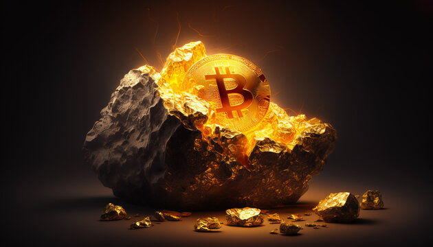 Bitcoin in stone - Witness the power of cryptocurrency with this stunning photo of Bitcoin's rising chart - ai generated