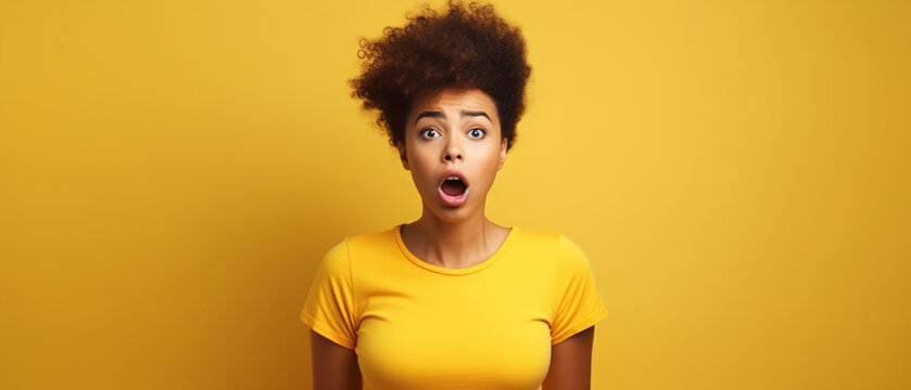 Image Generated AI. Afro american young woman with shock facial expression