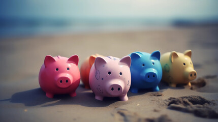 Piggy banks on beach