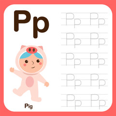 Alphabet tracing book for preschool with example and fun vector