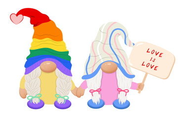 Cute lesbian couple gnomes with poster. Pride month gnome. Lgbt gnome. Gnome girls.