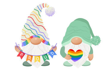Cute  gay couple gnomes with a garland. Pride month gnome. Lgbt gnome. Born this way.