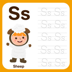 Alphabet tracing book for preschool with example and fun vector