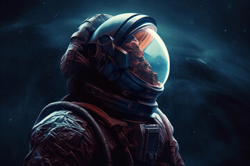 Fototapeta na wymiar AI generated image of an astronaut floating in space, planet in the background