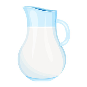 Glass jug with milk on a white background in cartoon style. Vector stock illustration. isolated. White background. Beverages