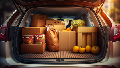 Freshness Guaranteed: Farm-Fresh Goods Ready for Delivery in the Car Trunk - ai generated