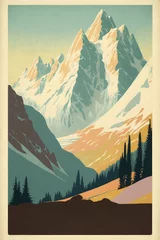 Foto op Aluminium Vintage alps poster template, retro mountain illustration for design. Generative AI © mgogo