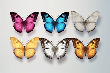Obraz na płótnie Canvas set of butterflies realistic Butterfly pack blank background 