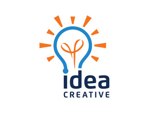 Creative bulb lamp idea wordmark logo design template