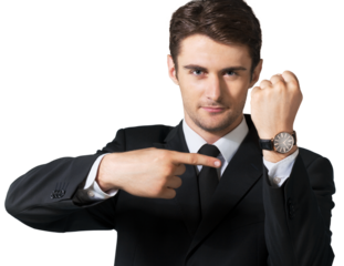 Businessman showing the time on his wrist watch