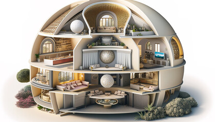 Creative Architectural Rendering of a Beautiful House with Designer Furniture - ai generated