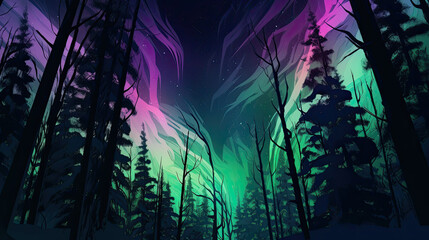 northern lights in a forest