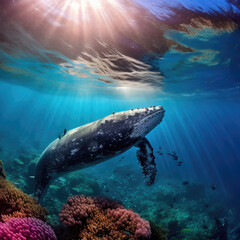 Naklejka premium view of a reef and whale 