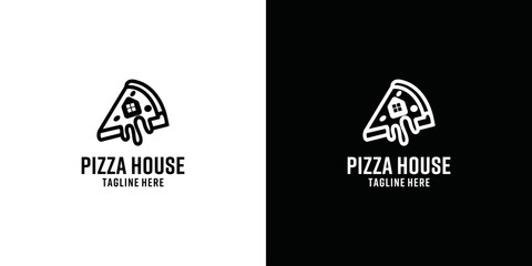 Pizza house logo vector. pizza house label icon combination concept logo template