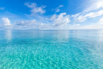 Fototapete Meer Crystal clear sea water bay. Pristine ocean lagoon sunny cloudy sky, idyllic relaxing seascape. Transparent surface, exotic travel. tropics Mediterranean nature panorama. Summer background, beach view  © icemanphotos