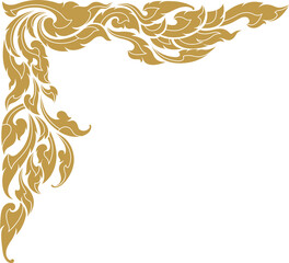 Gold corner art, asian buddhism temple png file for decoration