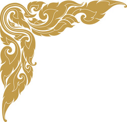 Gold corner art, asian buddhism temple png file for decoration
