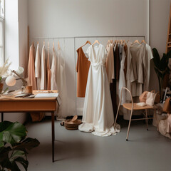 designer clothes in a minimalist studio, Generative AI