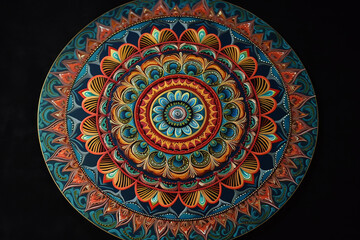 Fototapeta premium paint a professional acrylic mandala on black background,generative ai