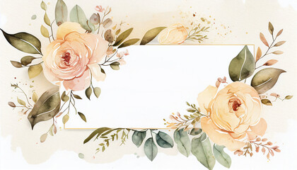 Watercolor minimalist subtle roses wedding invitation ornament,Generative AI
