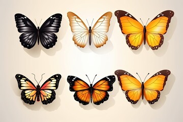 Fototapeta na wymiar set of butterflies realistic Butterfly pack blank background Generative AI