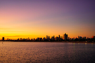 Sunset over the city - skyline of Melbourne