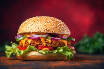 Gourmet vegan burger close up shot. Generative AI