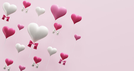 Fototapeta na wymiar Mother's day celebration, valentine's wedding birthday. Banner with flying hearts. 3D rendering