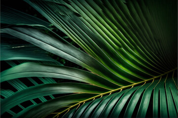 Obraz na płótnie Canvas Green tropical leaf texture pattern background, Generative AI