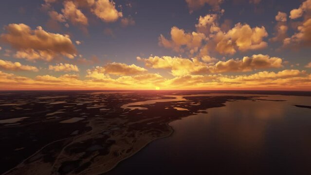 Front Sunrise Aerial View of Victoria Island Cambridge Bay. Canada