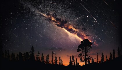 Fototapeta na wymiar Beautiful meteor shower in the night sky,Generative AI