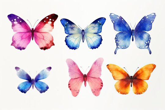 set of colorful butterflies watercolor Butterfly pack blank background  Generative AI