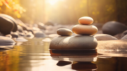 Obraz na płótnie Canvas zen stones and lines. Spa wellness therapy background. Purity harmony and balance. Generative Ai