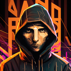 Hooded man abstract design