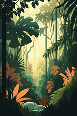 2D flat tropical forest background,Generative AI