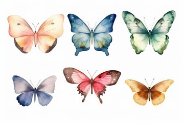 set of colorful butterflies watercolor Butterfly pack blank background 