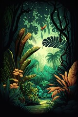 Fototapeta na wymiar Tropical Forest Background illustration art,Generative AI