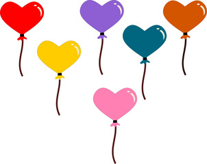 glossy colorful heart shape balloons set vector illustration.