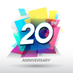 20th Anniversary with confetti and celebration background