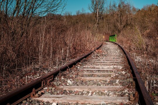 Old abandoned railway in Valmorea park site, north Italy
