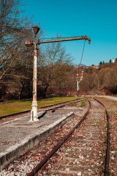 Old abandoned railway in Valmorea park site, north Italy