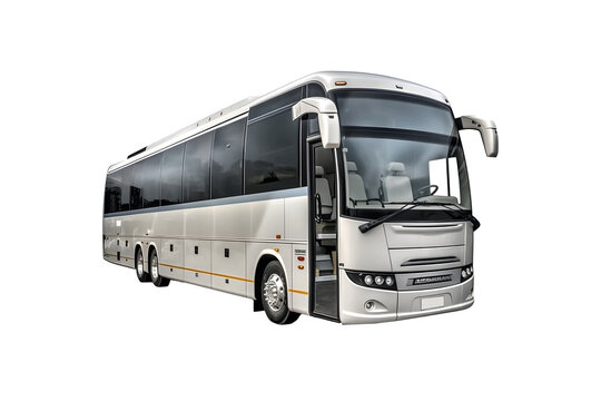 White travel bus transparent background, ai generated