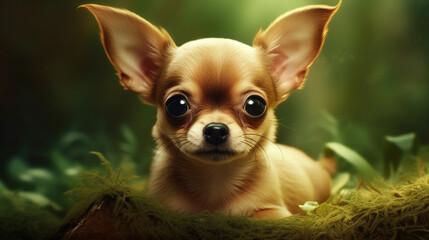 Obraz premium Chihuahua in the park. Small mexican dog on green grass background. Generative AI